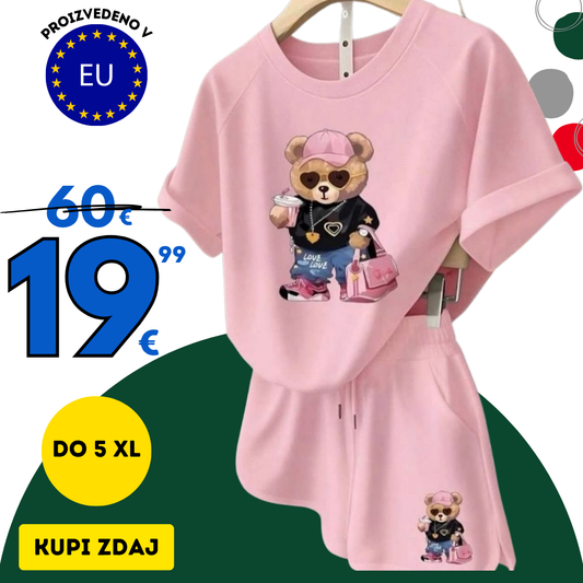 Viralni moderni komplet roza z medvedkom