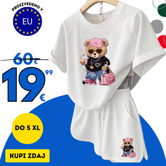 Viral moderni beli komplet z medvedkom